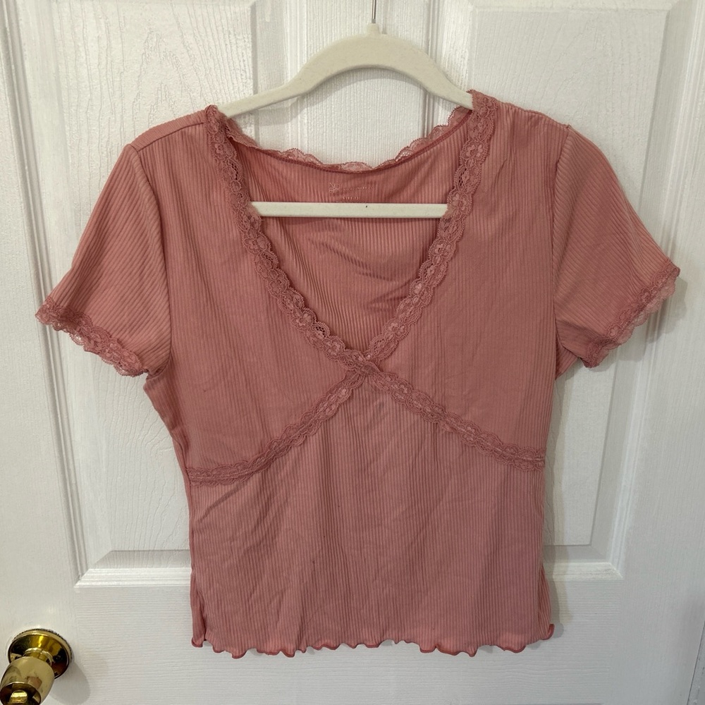Lace Trim Pink Sleepwear Top
